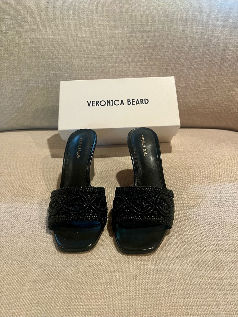 Veronica Beard Black Ellen Macrame Open-Toe Wedge Sandals
